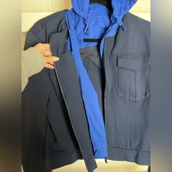 TORY BURCH SPORT Blue Jacket With Detachable Hood Size Small - Picture 3 of 13